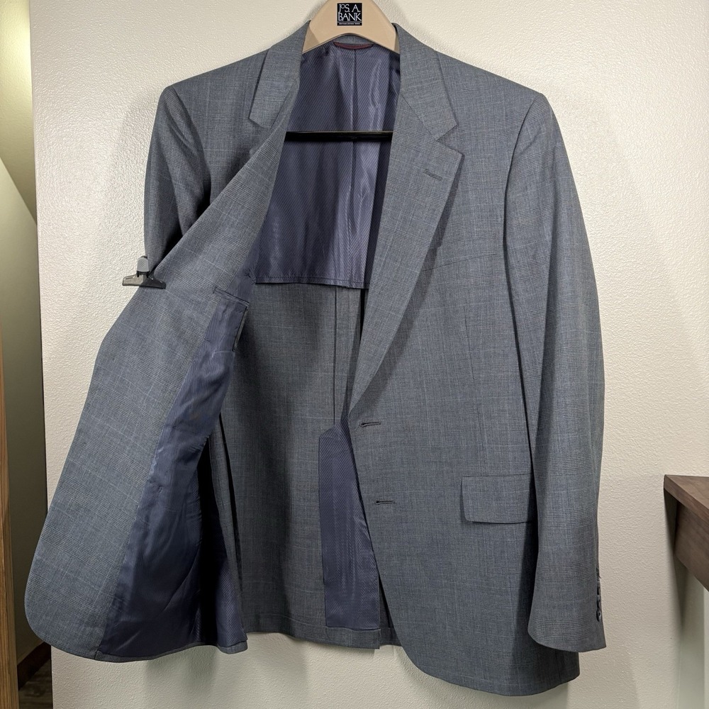 VTG Hart Schaffner Marx Suit Mens 46R Gray Glen Plaid Viracle Wool 40R 39x28